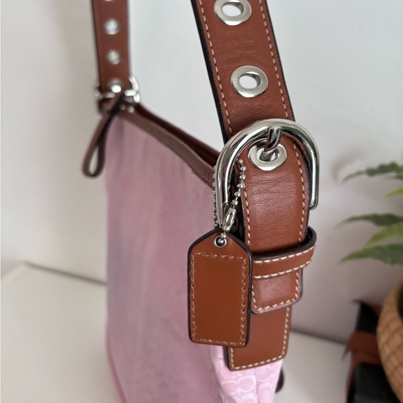 Coach Jacquard pink suede and canvas signature hobo - Picture 3 of 8